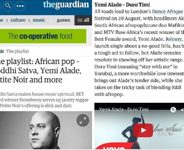 Yemi Alade featured on The Guardian U.K
